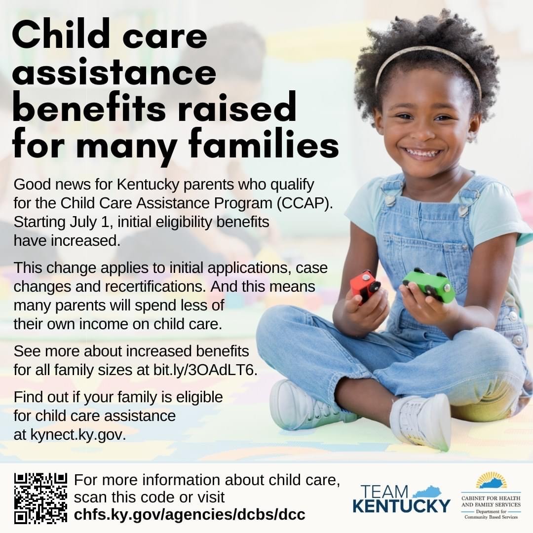 More families now eligible for child care assistance. Starting July 1, 2022, more families are eligible to get benefits from the Child Care Assistance Program - CCAP. 